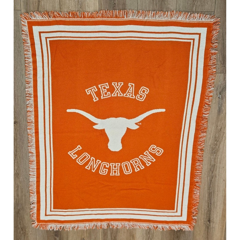 NCAA Texas Longhorns Throw Blanket Unisex OS Orange Excellent Woven Fringe UT